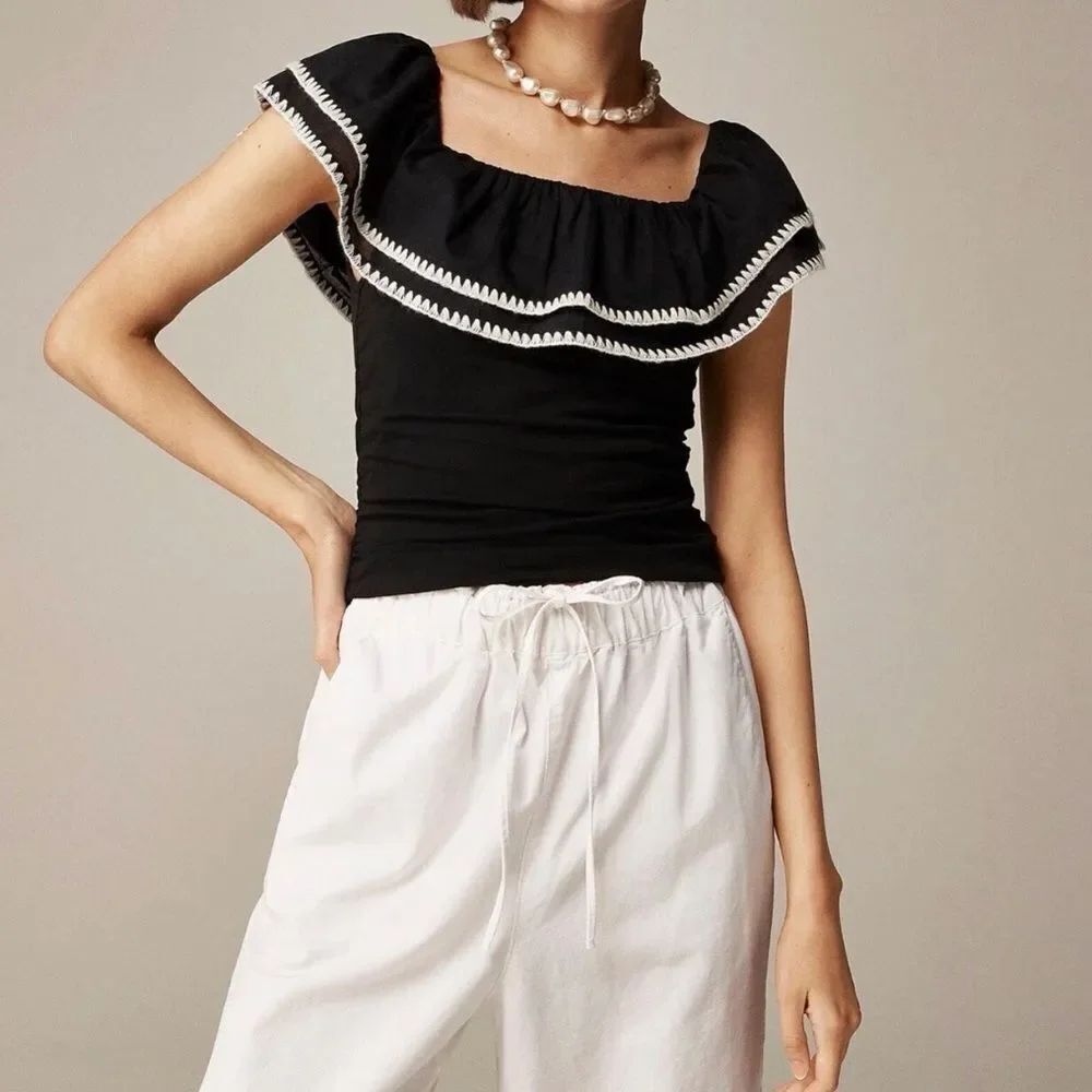 J.Crew Off-the-shoulder ruffle top in stretch cotton blend NWT size S